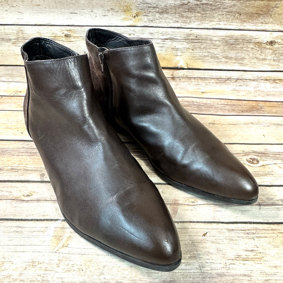 Nine West Womens Brown Leather & Suede Studded Clearyo Ankle Boots Size 11 M - Picture 1 of 8